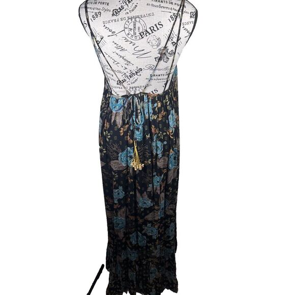 Natural Life The Alice Metallic Maxi Floral Sleeveless Dress Tie Back Sz M Boho - Picture 6 of 12
